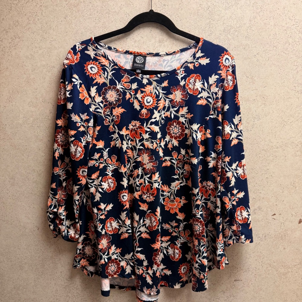 Bobeau Large Womens Botanical Print Empire Waist Earthy Soft Casual ‎ Blouse